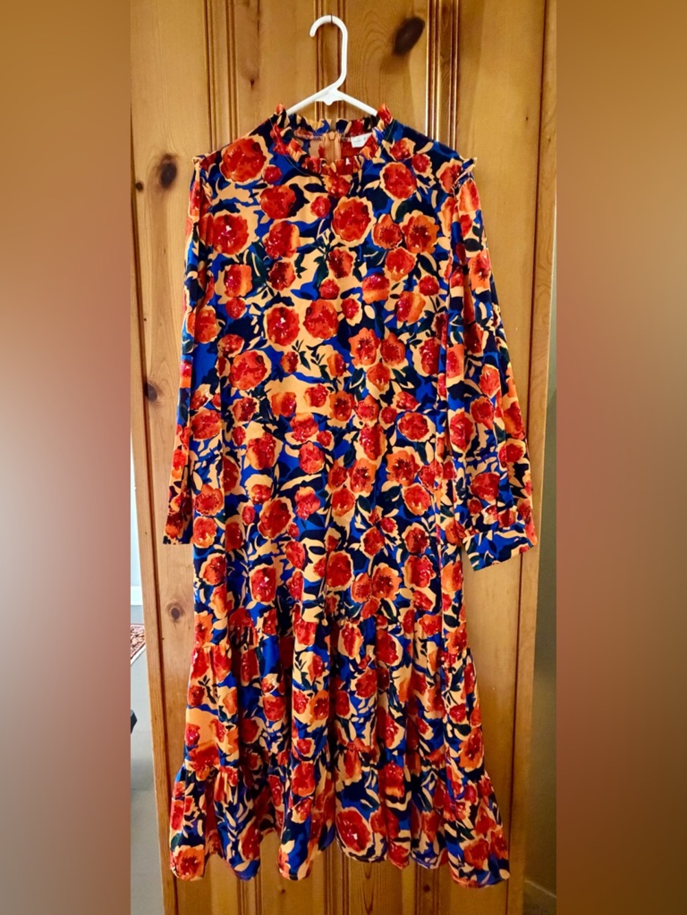 Never Fully Dressed Floral Midi Dress in Orange, Red & Blue